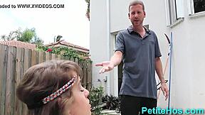 Tiny Teen Sunbathes Before Sucking Monster Cock Outdoors