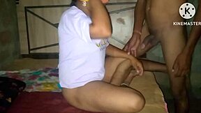 stepsis's husband back from trip so i welcome him with my tight pussy in bathroom