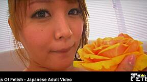 wanna see this japanese babe's big tits in flower bath?