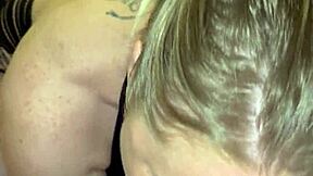 blonde mommy in lingerie sucks stepson's huge monster cock deepthroat on bed