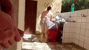 i CAUGHT stepdaughter washing shorts... got hard for her super tasty wet tight pussy!
