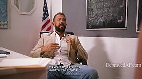 Teacher threesome bends lesbian couple doggystyle classroom?