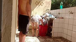 i CAUGHT stepdaughter washing shorts... got hard for her super tasty wet tight pussy!