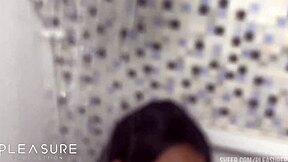 Amateur Latina gets her pretty shaved pussy sensually washed in good intention bath close-up