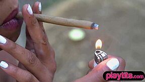 Big ass ebony milf flaunt perky boobs outdoors?