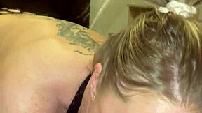 blonde mommy in lingerie sucks stepson's huge monster cock deepthroat on bed