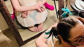 in the dorm, cute glasses brunette gf lets roommate use her throat rough with gagging deepthroat and spitting