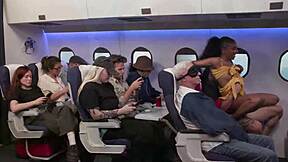 ebony model olivia jay flashes tits and wet pussy in short yellow skirt on flight