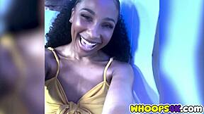 ebony model olivia jay flashes tits and wet pussy in short yellow skirt on flight
