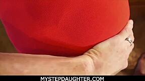 Blonde Stepdaughter Tricks Stepdad Into Kitchen Counter Pounding POV
