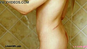 stunning petite blonde milf model showers then daddy massages her in casting interview