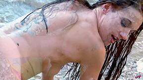 tall skinny stepdaughter seduces old man for beach outdoor fuck begs cum in mouth