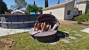 Two Busty Girlfriends Ride Big Cocks in Steamy Summer Threesome Heat