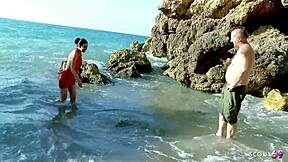 tall skinny stepdaughter seduces old man for beach outdoor fuck begs cum in mouth