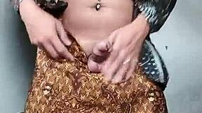 Asian Hijab Ladyboy Strokes Her Hard Cock Solo