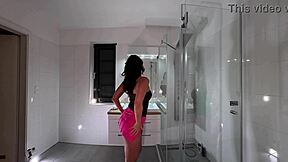 sexy milf strips bra off in bathroom flashes wet pussy ass