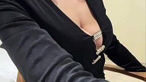 stepmom slowly undresses revealing stockings and big natural tits for webcam show