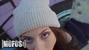 rebecca volpetti's shaved ass pounded public doggy by monster cock mofos