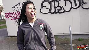 german scout picks tiny half-asian 43kg teen for first casting fuck