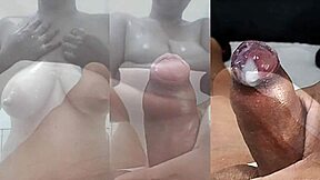 Girlfriend's Juicy Tits and Cunt Jerk My Small Foreskin Cock to Explosive Cum