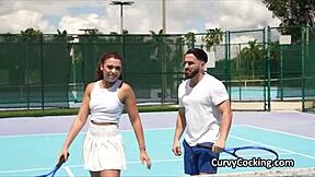 curly petite ebony teen deepthroats big black cock after sport practice