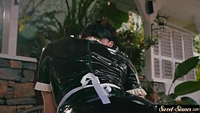 Classy teen maid bent over, begging for dominant pounding in heels.