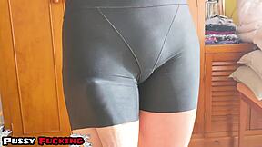 Petite Asian leggings slut fucked doggystyle in oiled pussy