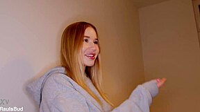 Young Russian teen with huge tits plays with Spanish cock