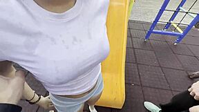 We spot busty latina sucking our dicks in park until caught running wild pov