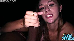 Stacked blonde Angel throats and tittyfucks monster cock wildly