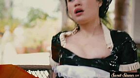 Classy teen maid bent over, begging for dominant pounding in heels.