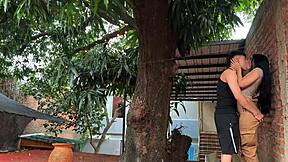 Colombian neighbor caught stealing mangos ends up fucked hard in yard