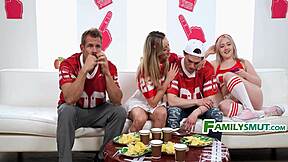 Football family foursome touchdown with milf mommy daddy groping