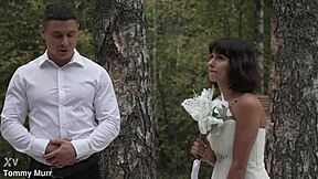 brunette bride sucks two monster cocks deep before her wedding day