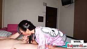 amateur thai massage teen may strokes and fucks a big white cock after oily handjob session