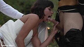 brunette bride sucks two monster cocks deep before her wedding day