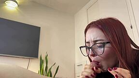 19yo redhead gags deep on my cock then swallows every drop