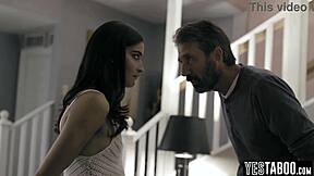 Stepdad spanks slutty latina teen's small tits then pounds her hard in garage!