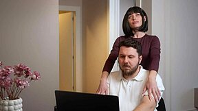 secretary marimoore throats boss cock rough while wife waits next door