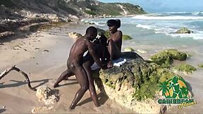 Wanna see this Caribbean chocolate babe in a wild beach threesome?