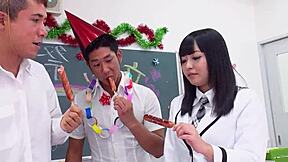 BIRTHDAY JAPANESE VIRGIN 18+ SEDUCED MMF DOUBLE CREAMPIE DOGGY COWGIRL ROUGH