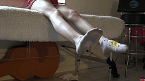 petite blonde babe in socks dry humps my cock after dirty feet fetish tease