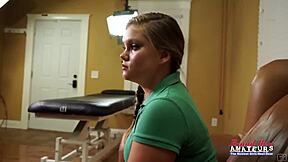 Pixie and Laurie petite coeds slurp sloppy rimjobs then swallow passionately
