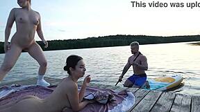 😈 Sup instructor pounds two horny teens doggy by the lake 💦🍑