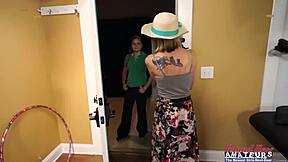 Pixie and Laurie petite coeds slurp sloppy rimjobs then swallow passionately