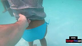 amateur teen couple sneaks public pool fun into hot outdoor sex