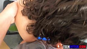 young shoplifter bends for mall cop's rough shaved pussy fuck and pierced nipple tug