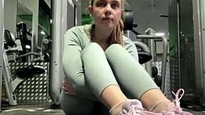 Horny BBW Teen Fingers Fat Pussy Public Gym Masturbation Fuck