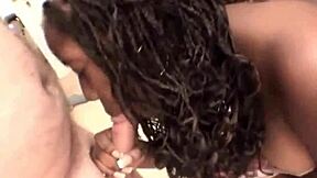 Stockinged ebony teen babe deepthroats big cock in hot POV