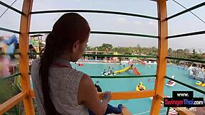 amateur teen couple sneaks public pool fun into hot outdoor sex